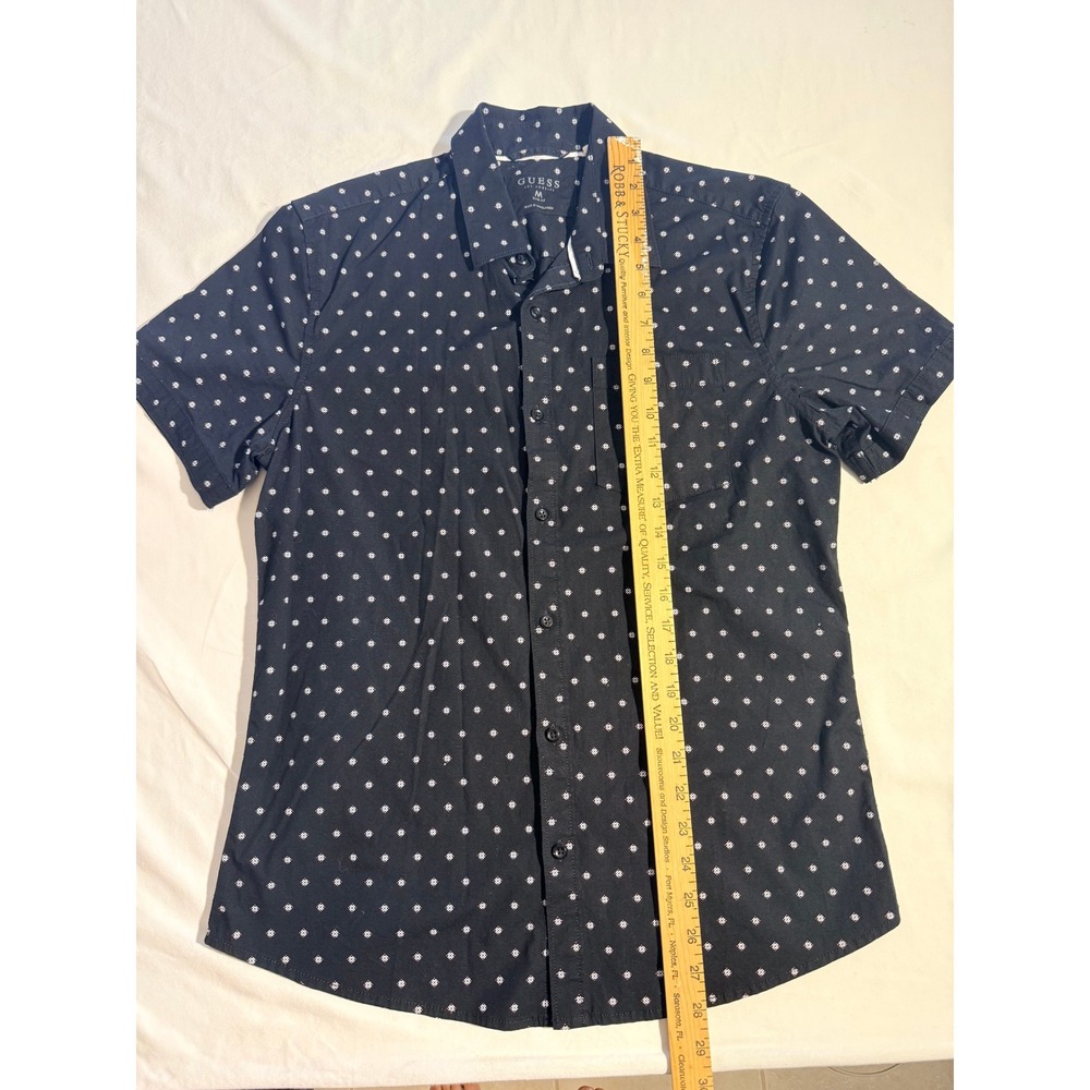 Guess Mens Slim Fit Short Sleeve Button Down Shirt Black Geometric Print Size M